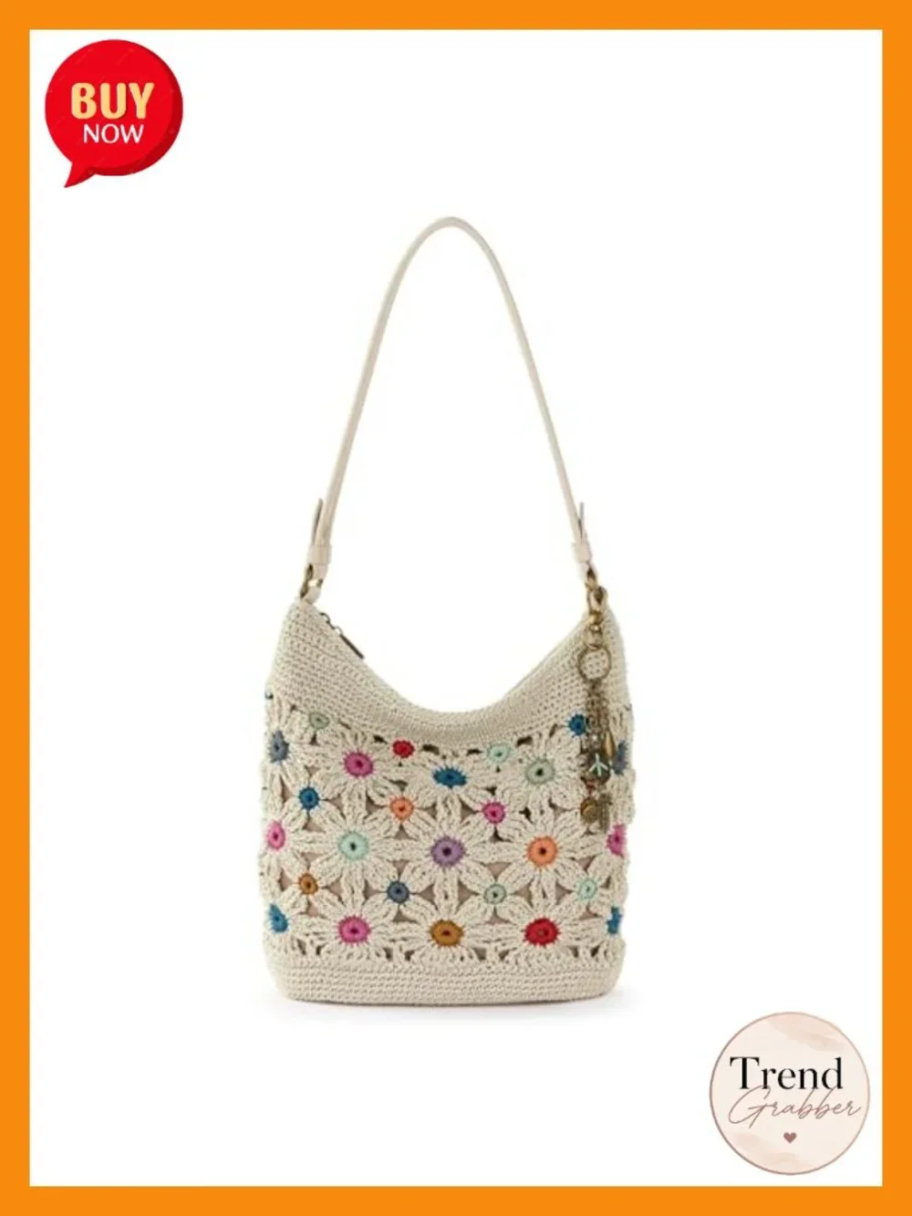 Hand-Crocheted Large Hobo Purse with Zipper Pocket for Travel